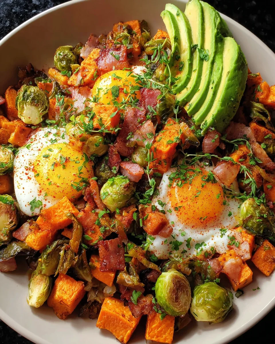 Quick Sweet Potato Brussel Hash