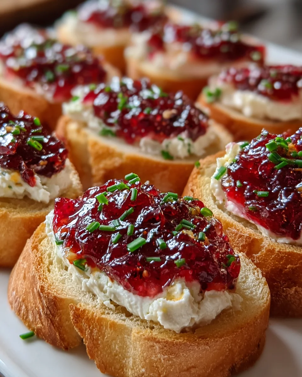 Festive Cranberry Pepper Jelly Cream Cheese Bruschetta
