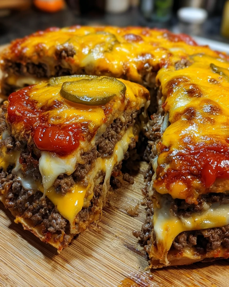 Triple Decker Cheeseburger Pizza with Stuffed Crust