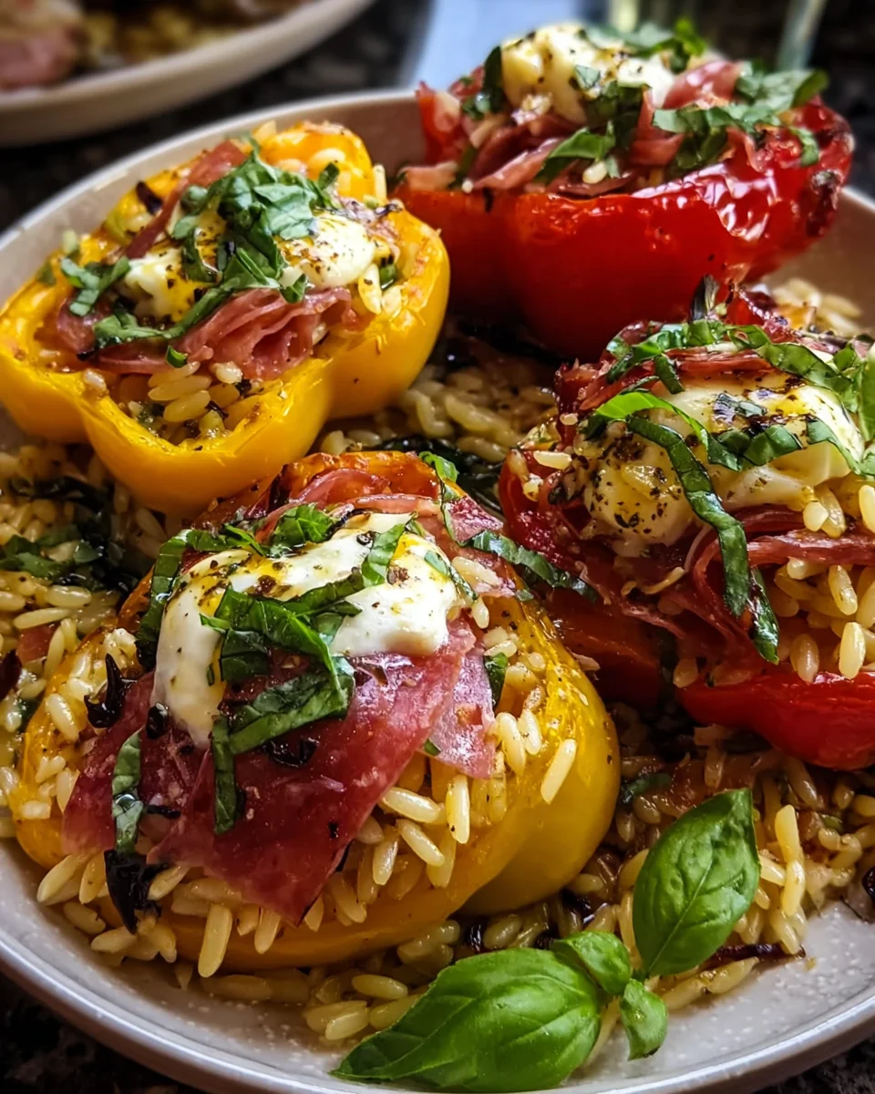 Orzo-Stuffed Peppers Topped with Burrata