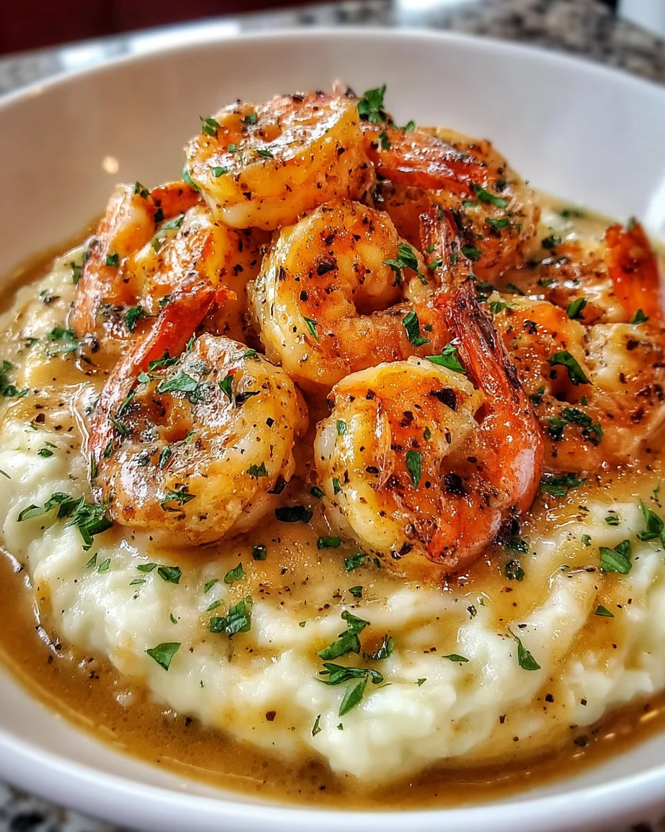 Creamy Garlic Shrimp Over Mashed Potatoes