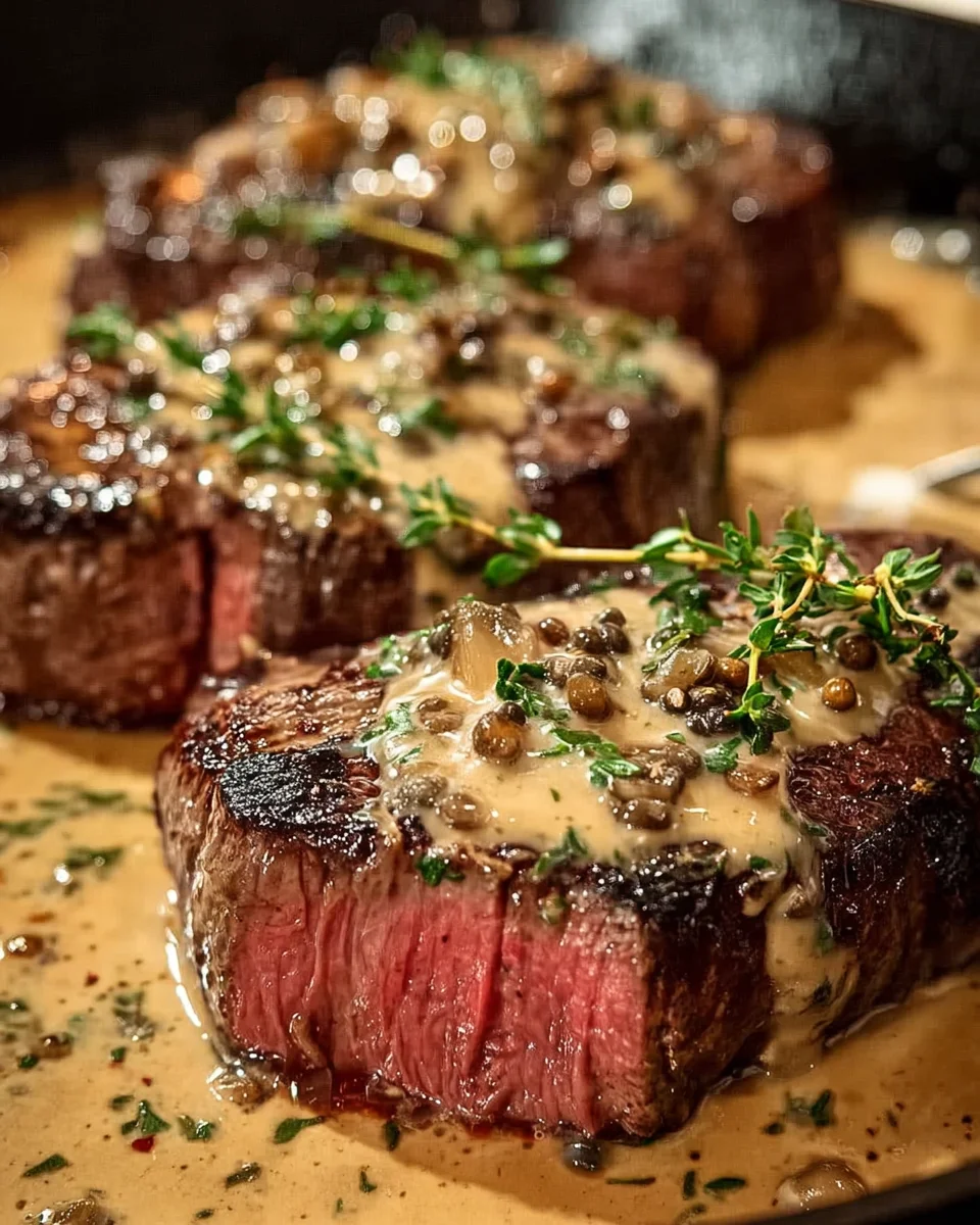 French Seared Steak with Cognac Cream Sauce