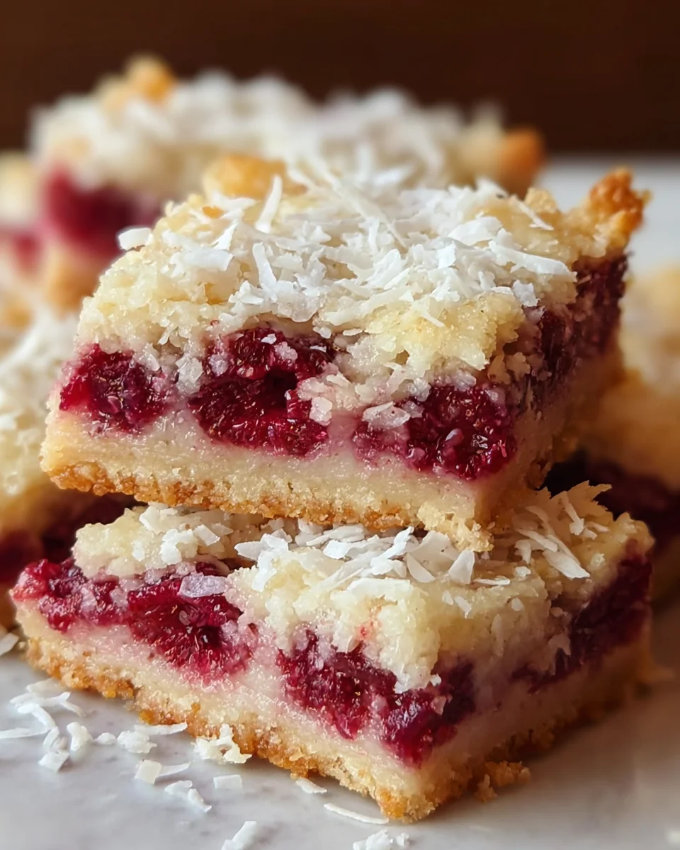 Raspberry Coconut Bars with Almond Crust