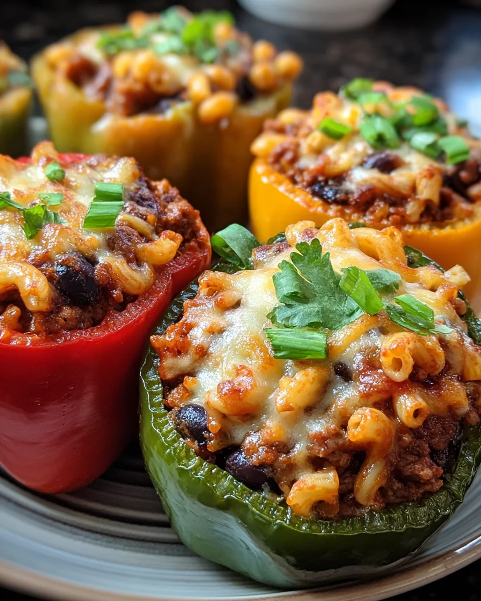 Baked Chili Mac Stuffed Peppers