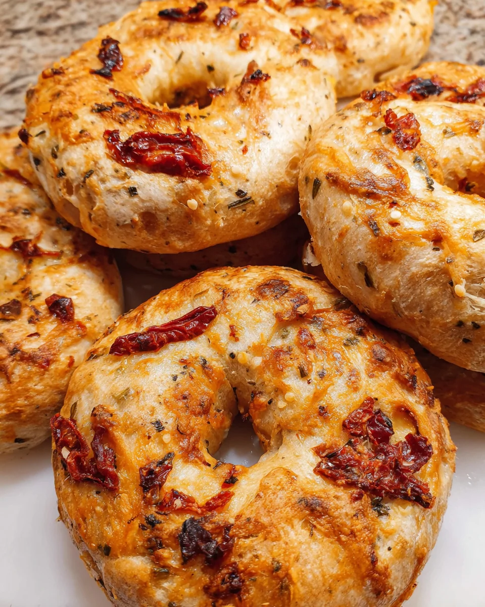 Sourdough Sun Dried Tomato Bagels with Herbs and Cheese