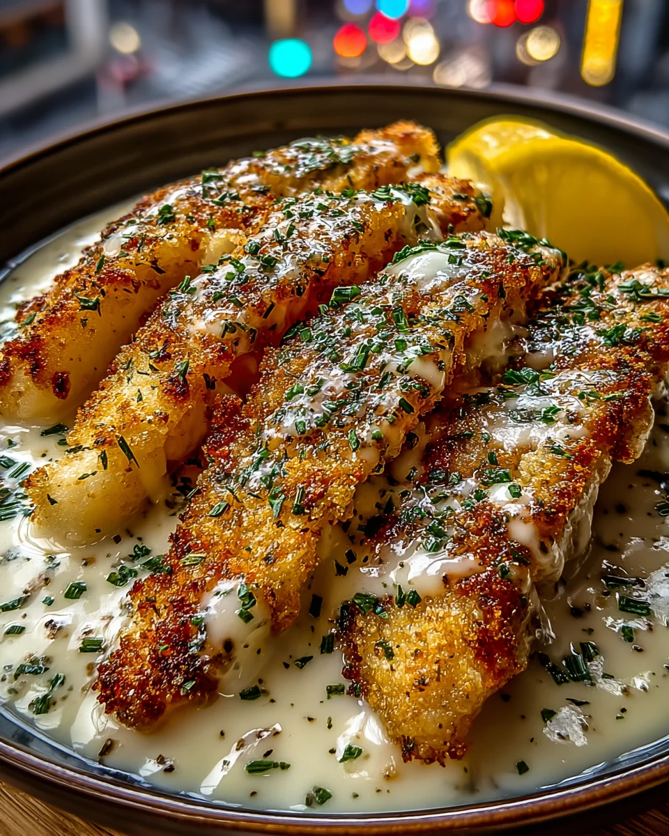 Garlic Herb Cod Strips with Creamy Lemon Sauce