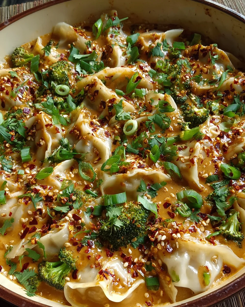 Oven-Baked Dumplings with Peanut Sauce