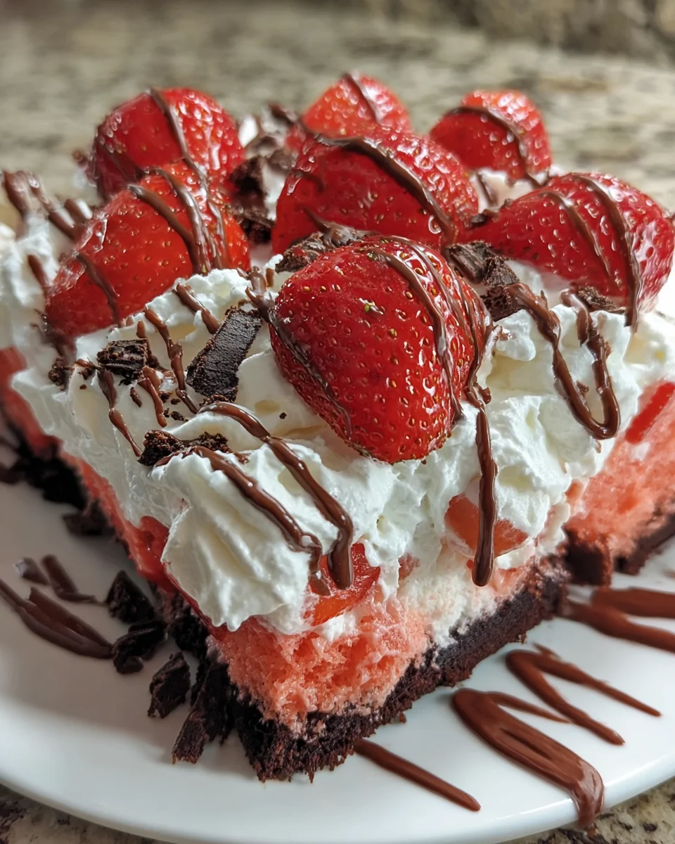 Chocolate Covered Strawberry Poke Cake