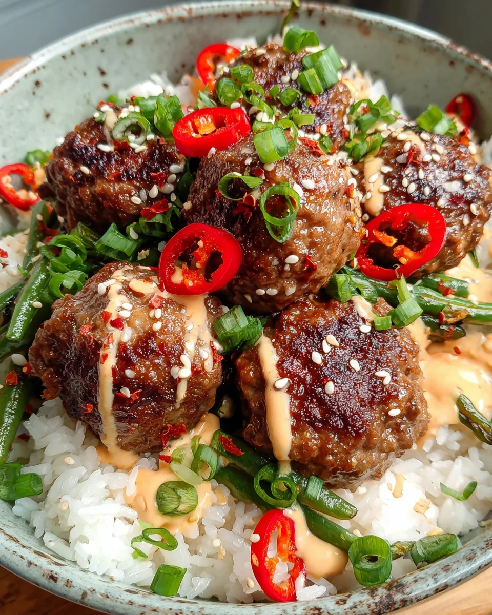 Firecracker Meatballs Coconut Rice