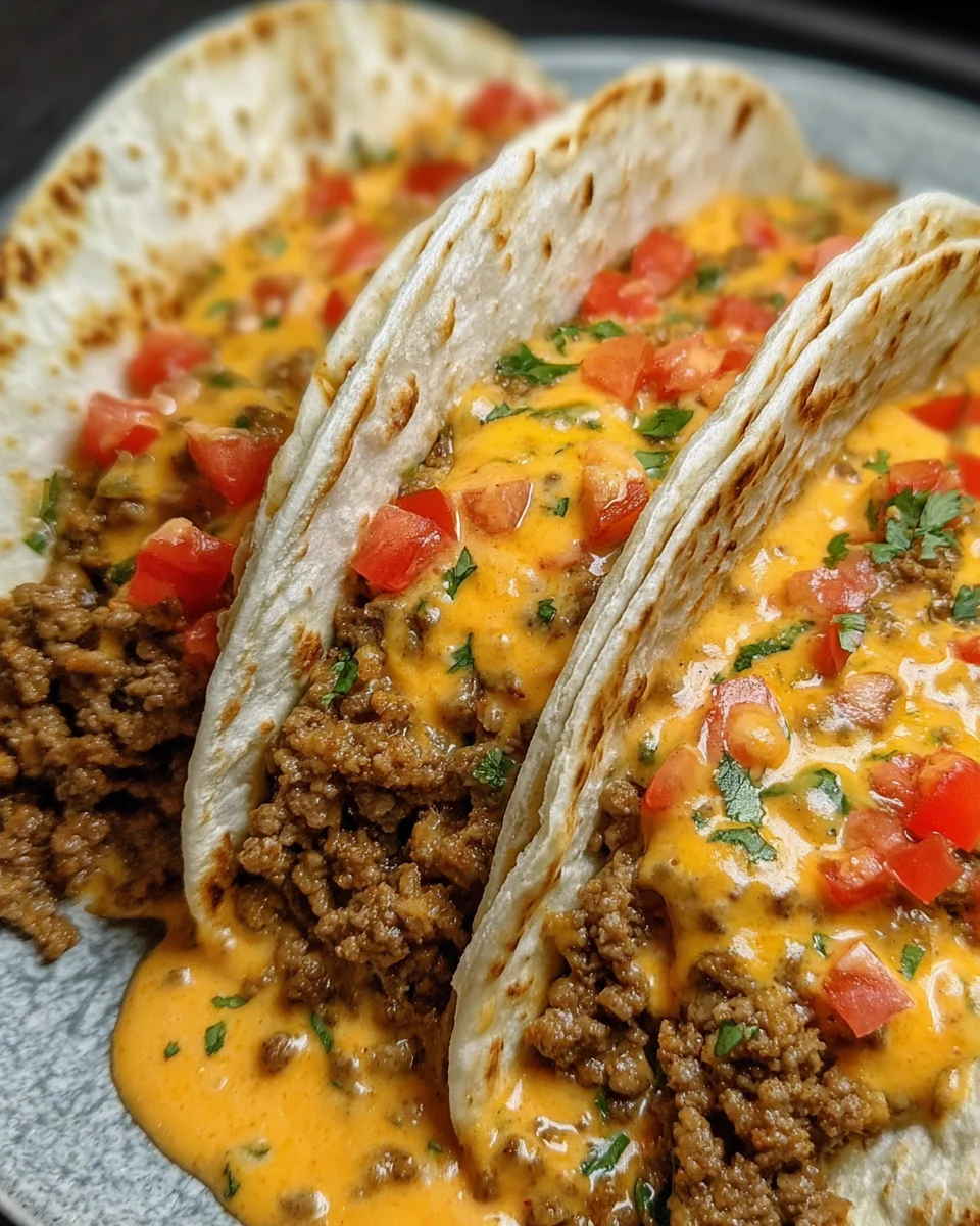 Cheesy Rotel Beef Soft Tortilla Tacos