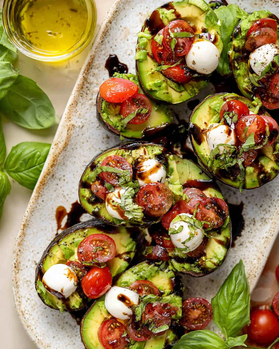 Caprese Stuffed Avocados with Sweet Balsamic Glaze