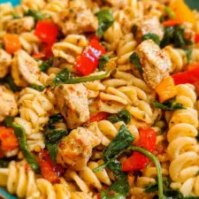 Smoky Chicken, Peppers, and Spinach Pasta Salad